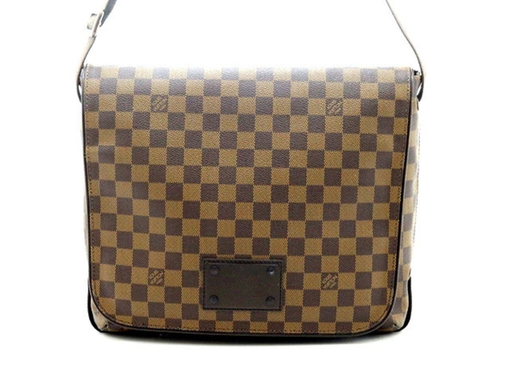LOUIS VUITTON Brooklyn Messenger Bag Damier Canvas Leather Brown